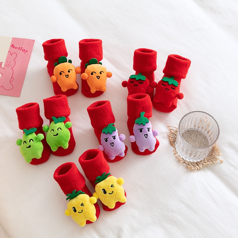 2024 Christmas Children's Socks Winter Thick looped Baby Socks Anti slip Fruit Doll Baby Floor Socks Newborn Cotton Socks