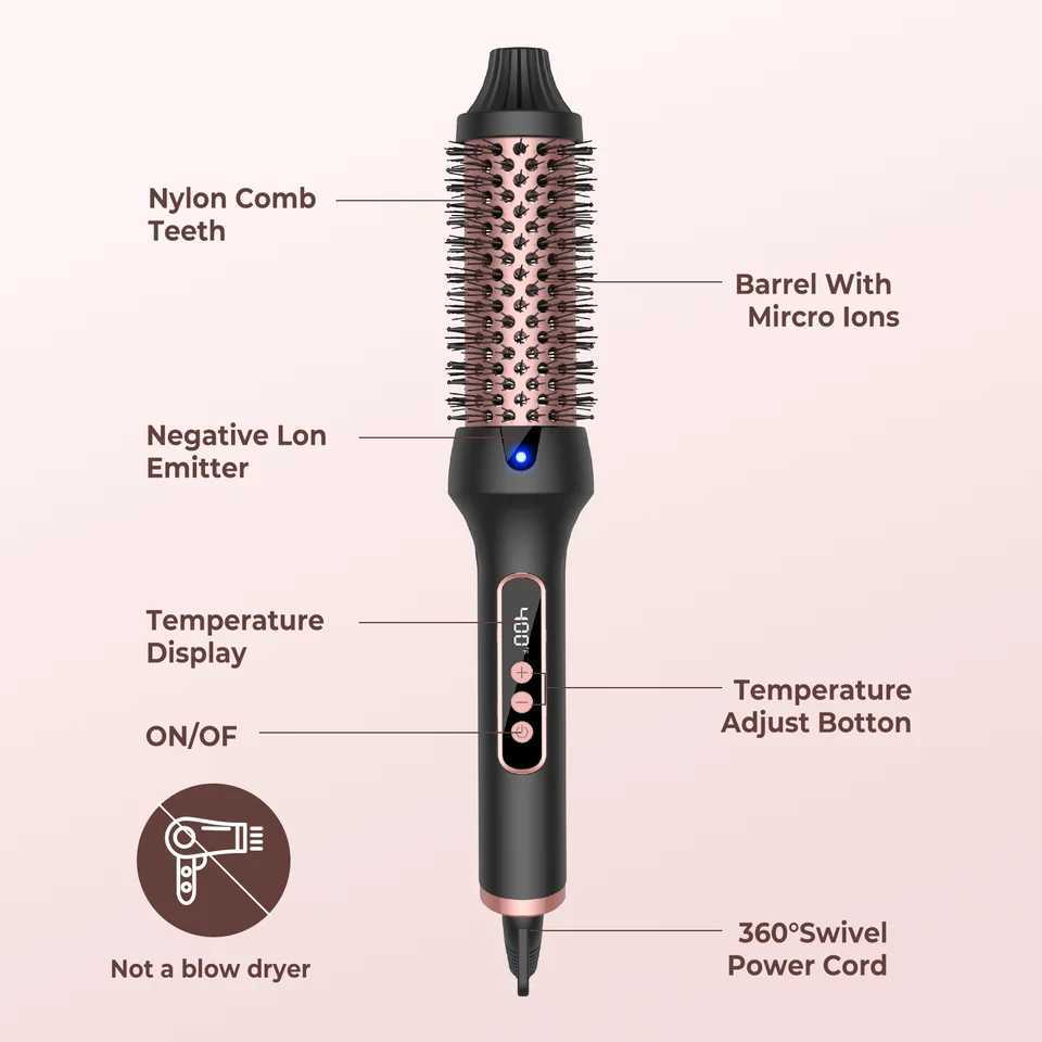 New Arrival 1.5-inch Curling Iron Brush Ceramic Heating Brush Heating Round Brush Electric Curling Comb Z241022