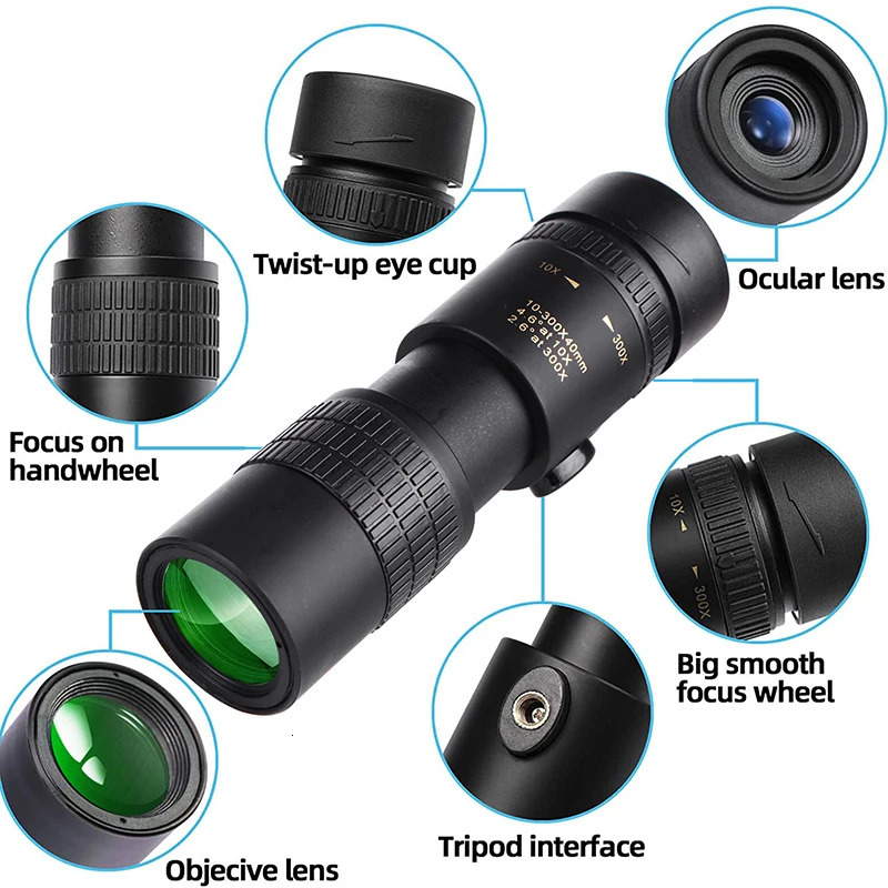 Outdoor 300X40 Zoom Len Spin Monoculars Professional Long Range Telescope Mobile Phone Po Binoculars 241022
