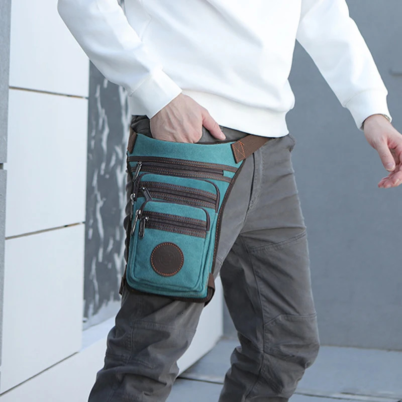 Mens straight leg waist bag motorcycle rider outdoor sports canvas travel hiking backpack 241023