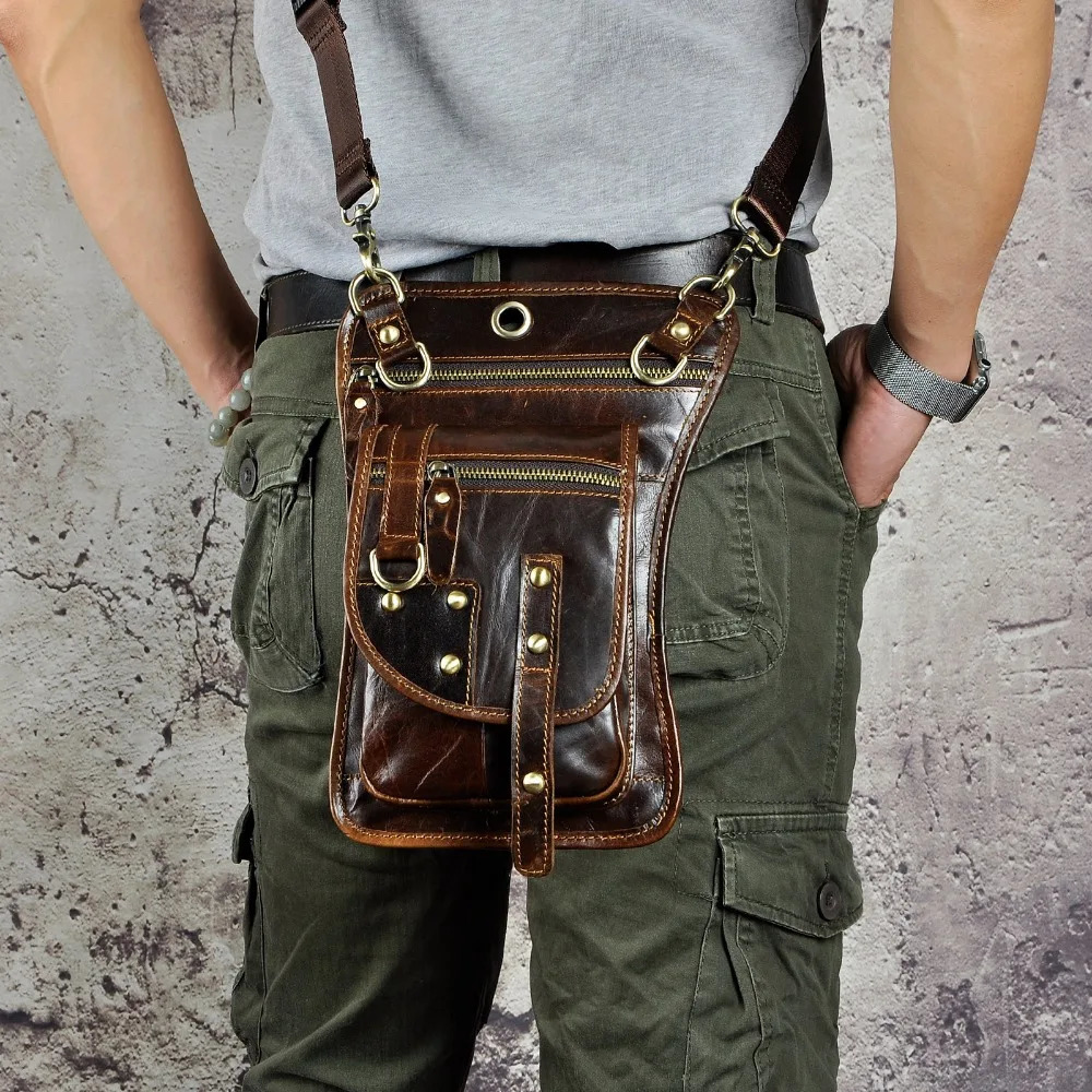 Original leather multifunctional mens travel shoulder cross messenger bag hook waistband bag leg drop phone case bag 2141-c 241023