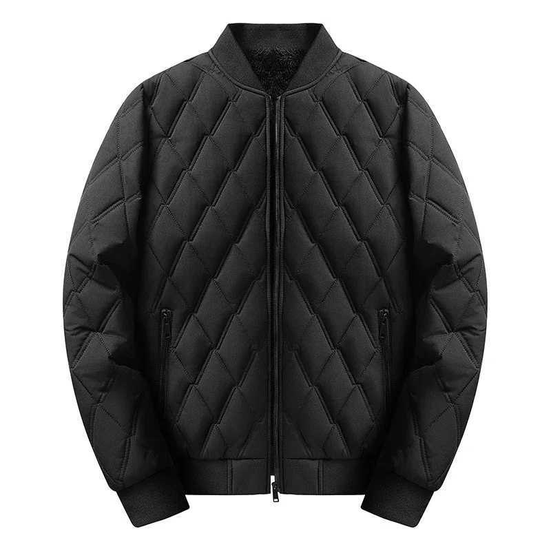 Winter mens Flce bomber jacket fashionable baseball collar thick cotton padded jacket mens retro slim fit windproof jacket X241023