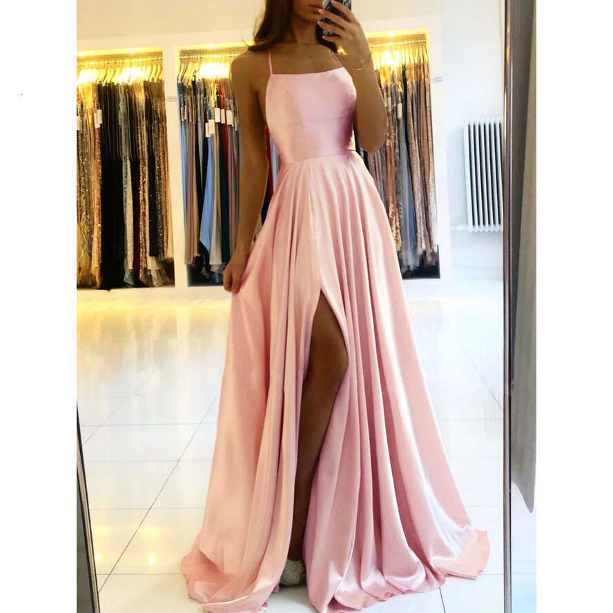 Elegant Bury Bridesmaid Champagne Dresses A E Spaghetti Front Split Long Maxi Maid Of Honor Gowns Wedding Guest Party Evening Dress Cps Vening