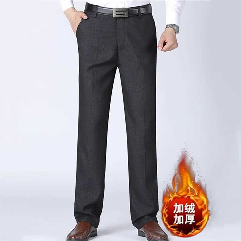 Mens Casual Pants Autumn Winter Wool Fce Warm Fashion Straight Loose Business Casual Suit Pants Ele Soft TrousersX241023