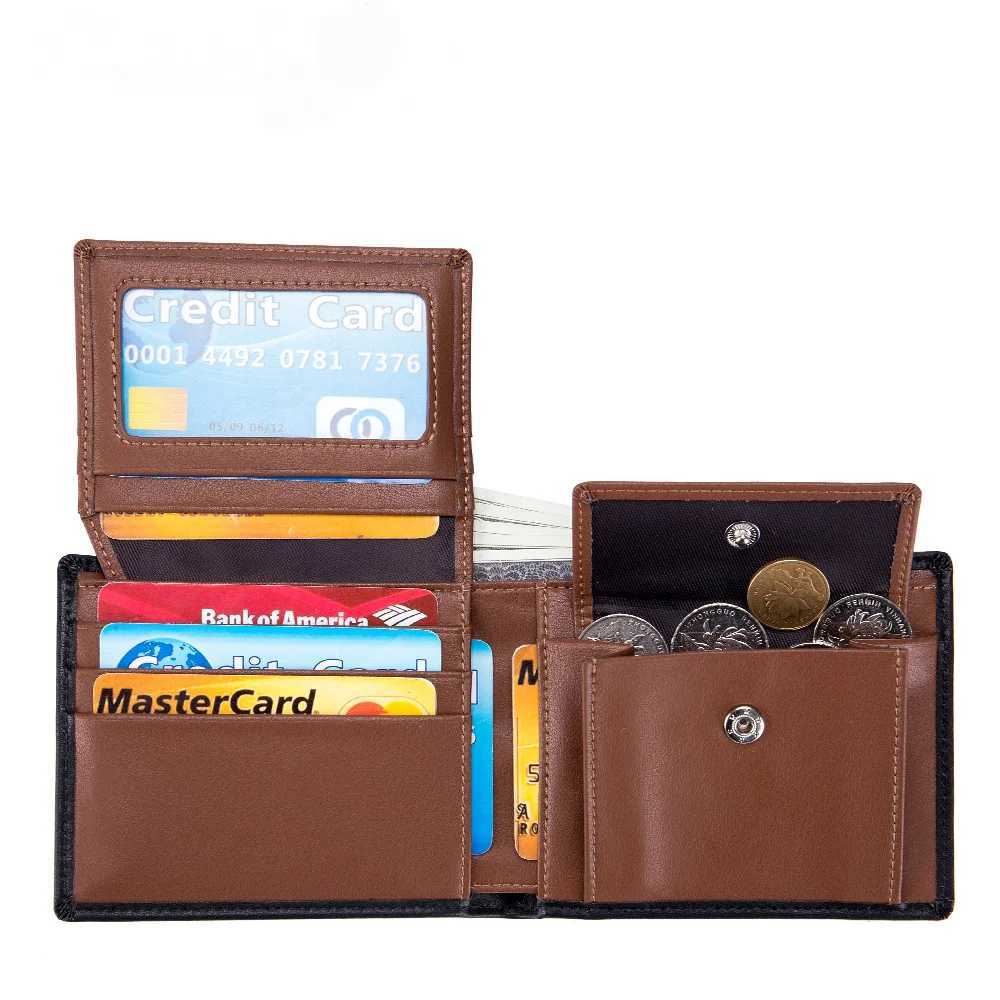 Real denim leather mens short wallet RFID blocking card holder coin pocket wallet friend husband fathers best gift Z250411