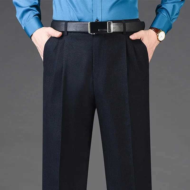 Size 29-50 52 54 56 Double Pleated High Waist Suit Pants Men Wool Cashmere Winter Autumn Dress Trousers for Male Formal BusinessX241023