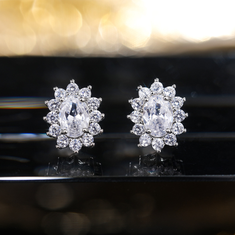 Fashion classic flower princess diamond stud earrings for women creative generous zircon Stud red crystal 13mm earrings luxury wedding jewelry exquisi