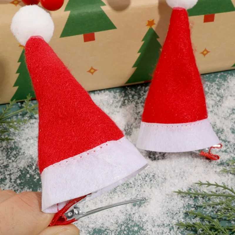 Cute Sweet Christmas Hat Hairpin Santa Claus Cap Hairclip Mini Bright Hat Metal Barrettes Festival Beautify Appearance Hair ClipX241022