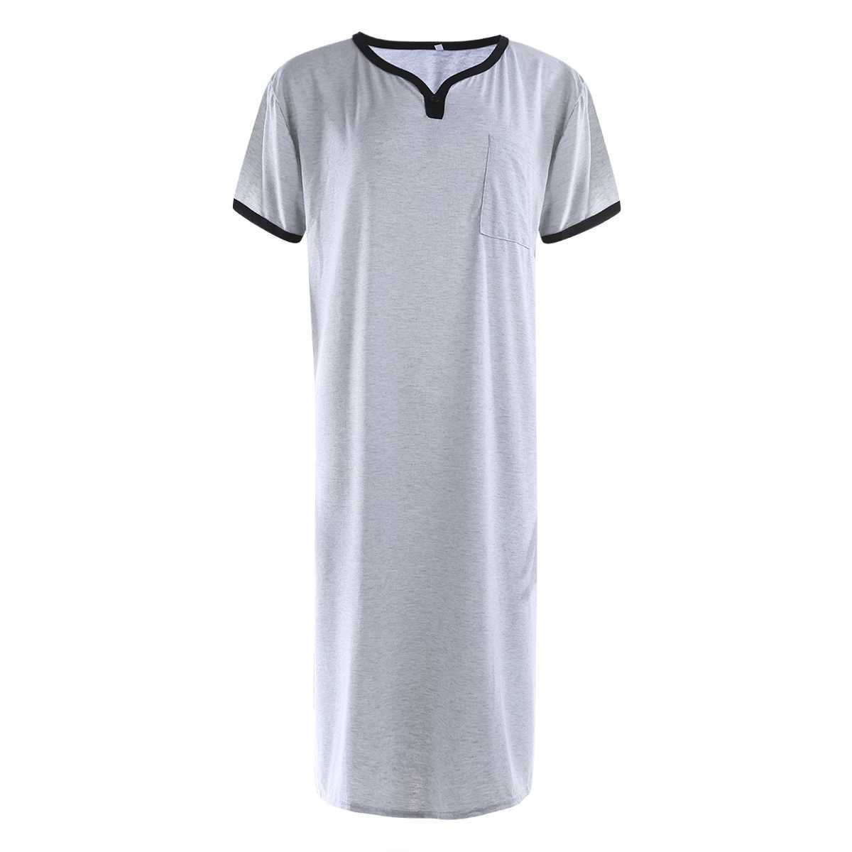 Mens V-neck linen long sleeved Sve solid evening gown casual loose shirt Ktan Thobe with pocket W241023