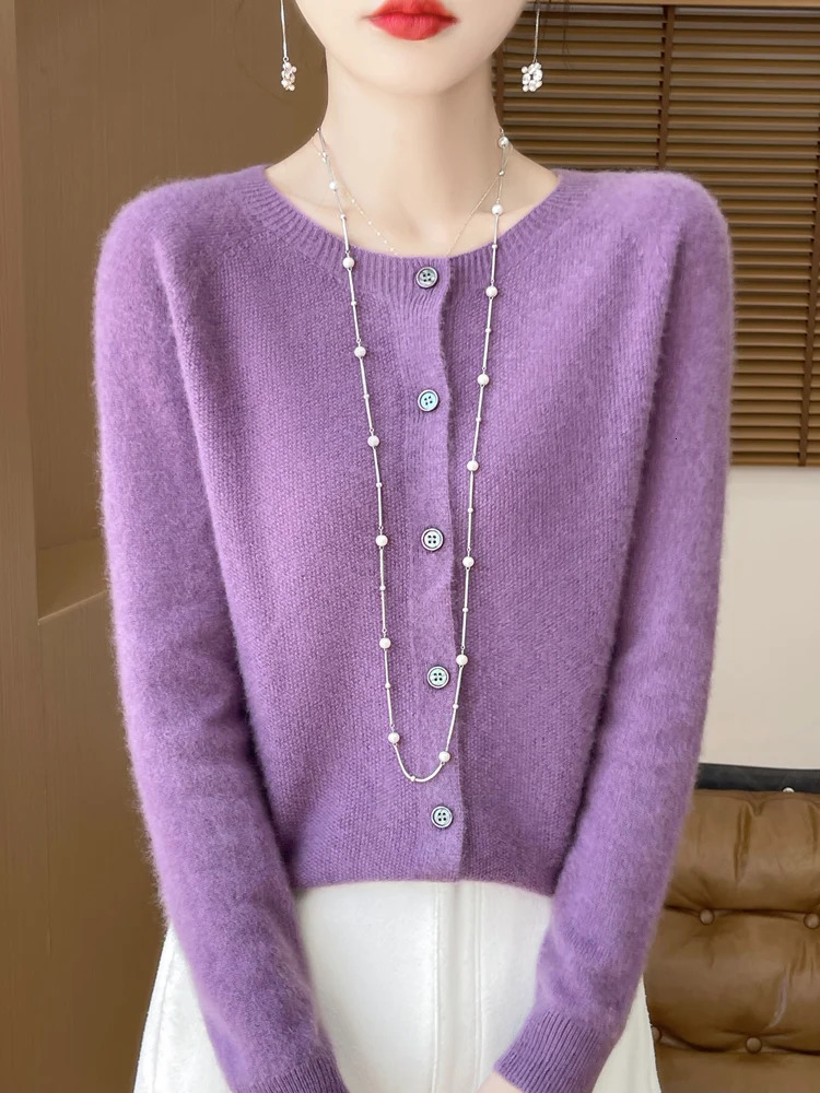 Womens cashmere sweater 100% Merino wool knitted cardigan autumn womens knitted O-neck solid color casual fashion top 241022