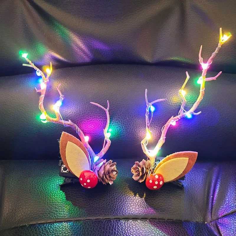 Colorful Light Antler Hair Clip Fashion Ears Christmas Hair Clip Accessories Antler Headband Headdress Headwear with LED LightX241021