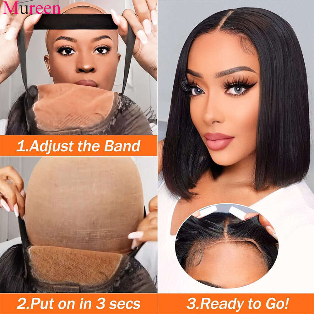 Straight Density Wear And Go Glueless Bob Wig For Women Ready To Human Hair Wigs x Lace Closure s