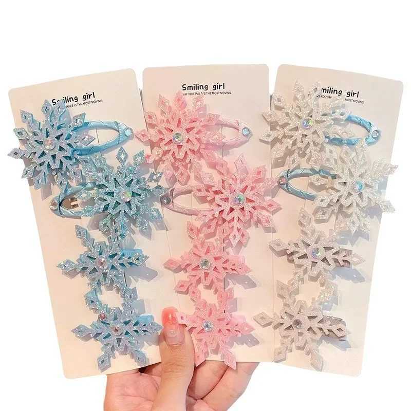 2Pcs Blue White Snowflake Hair Clip Children Headwear Fashion Snowflake Hairpins Barrettes Christmas New Year Hair AccessoriesX241022