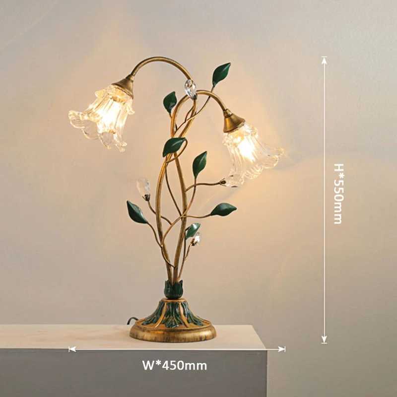French Romantic Flower Desktop E14 Decorative Lamp Family Living Room Bedside Table Glass Copper Green Leaf LED Desk Lamp X2410211