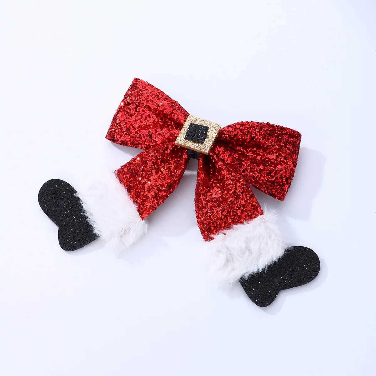 Womens hair clip with red bow socks Christmas series duck beak clip fabric sequin side clipX241021