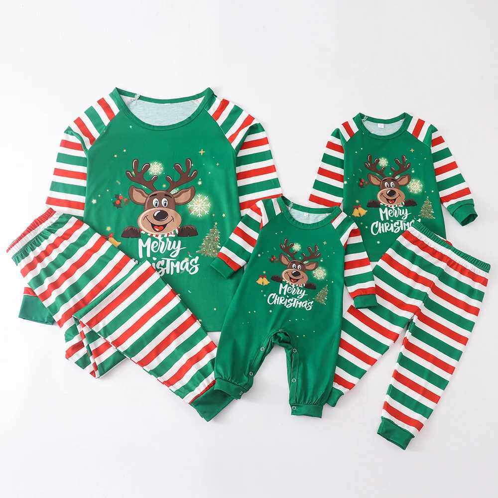 2024 Christmas Match Family Pajama Set Alphabet Printing Christmas Set Father Mother Children Deer Top+Striped Pants Jamie Baby PantsW241022