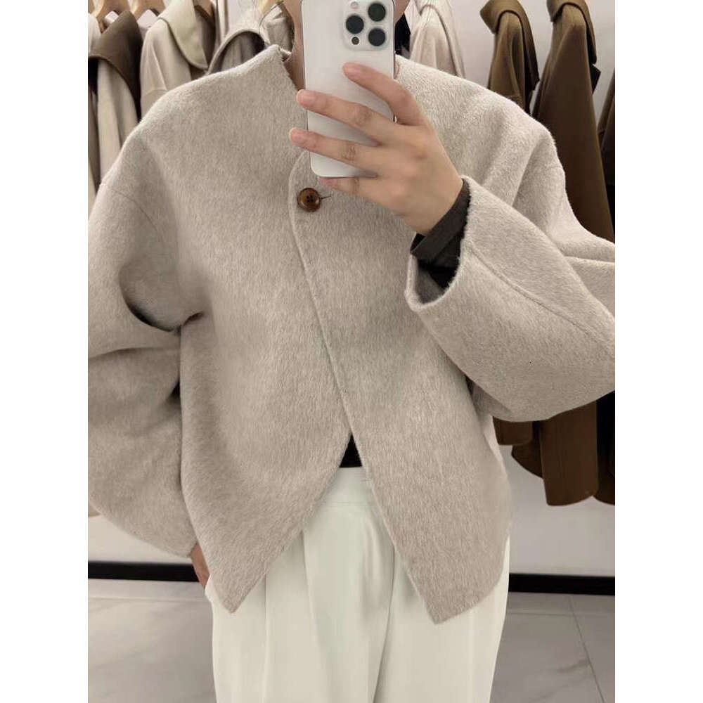 BZVW Scarf Collar Short Double Sided Cashmere Coat Womne's Autumn New Single Button Solid Color Minimalism Coats