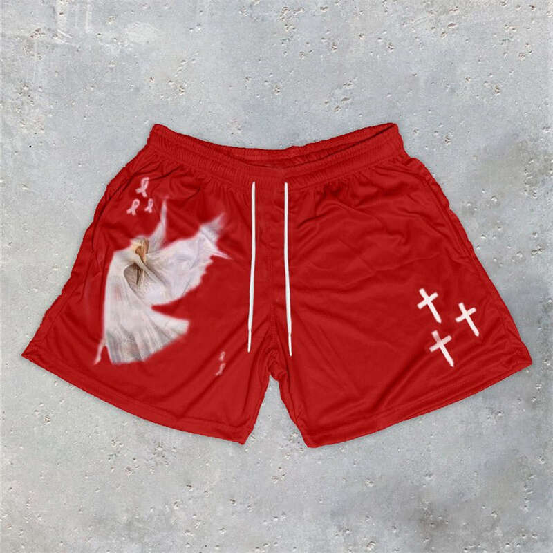 Christian Y2K Angel Cross Print Gym for Men Active Track Shorts with Pockets Athletic Workout Training Running Jogging