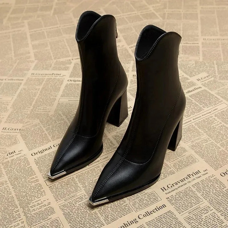 Maogu Winter Zipper Chelsea Boots 2023 New Pointed Toe Boot Goth Designer 2024 Half Season Womens Ankle High Heels Botas 40 241020