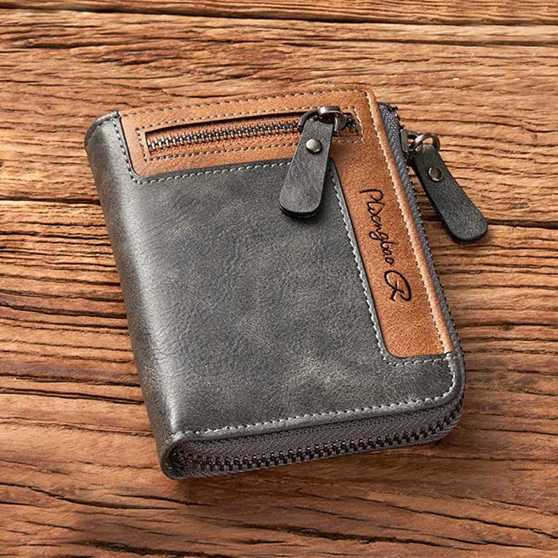 mens wallet zipper short leather mens wallet multifunctional pocket double folding wallet fashionable bank card holder Z250411