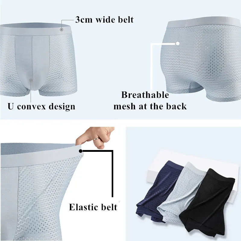 4 pieces/batch underwear mens underwear boxing shorts mens underwear mens mesh sexy mens bamboo ice silk nylon large size 6XL 7XL 241023