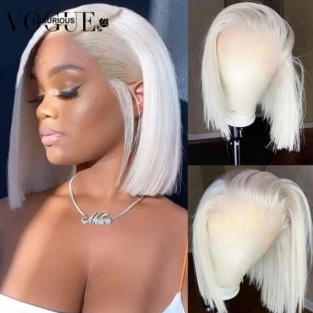 13x4 Platinum Blonde Lace Front Wig Brazilian Human Hair Transparent Short Bob Pixie Cut Glueless Closure Wigs Preplucked