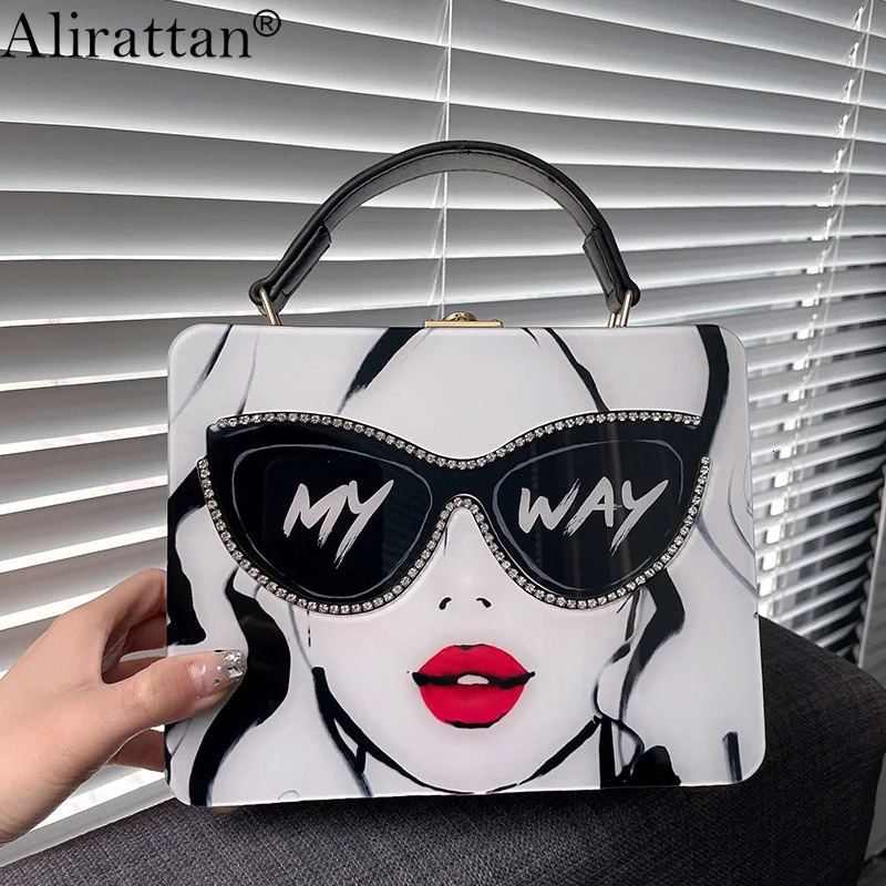 Alirattan Womens ly Printed Acrylic Shoulder Bag 2024 er Fashionable High Quality Womens Ten Font Evening Bag Casual Handbag 241023