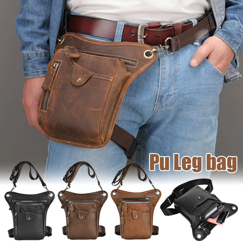 Retro PU leather waist bag leg bag mens waist belt hip bag multifunctional motorcycle outdoor hiking camping bag 241023