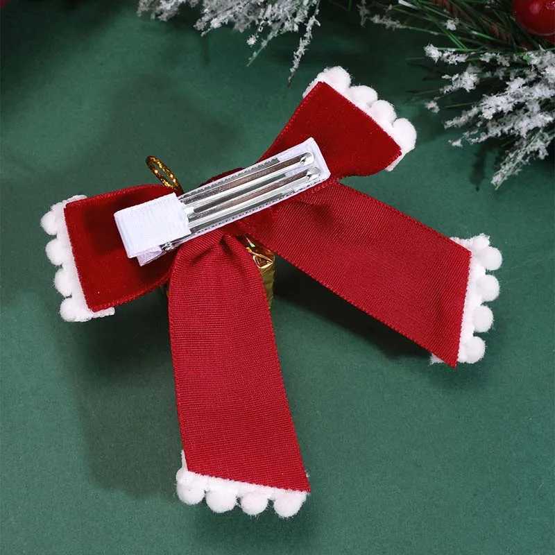 ncmama 2PCS Christmas Scarf Hat Hair Cilps for Kids Girls Solid Velvet Bow Hairpin Kids Barrettes Hair Accessories New Year GiftX241022