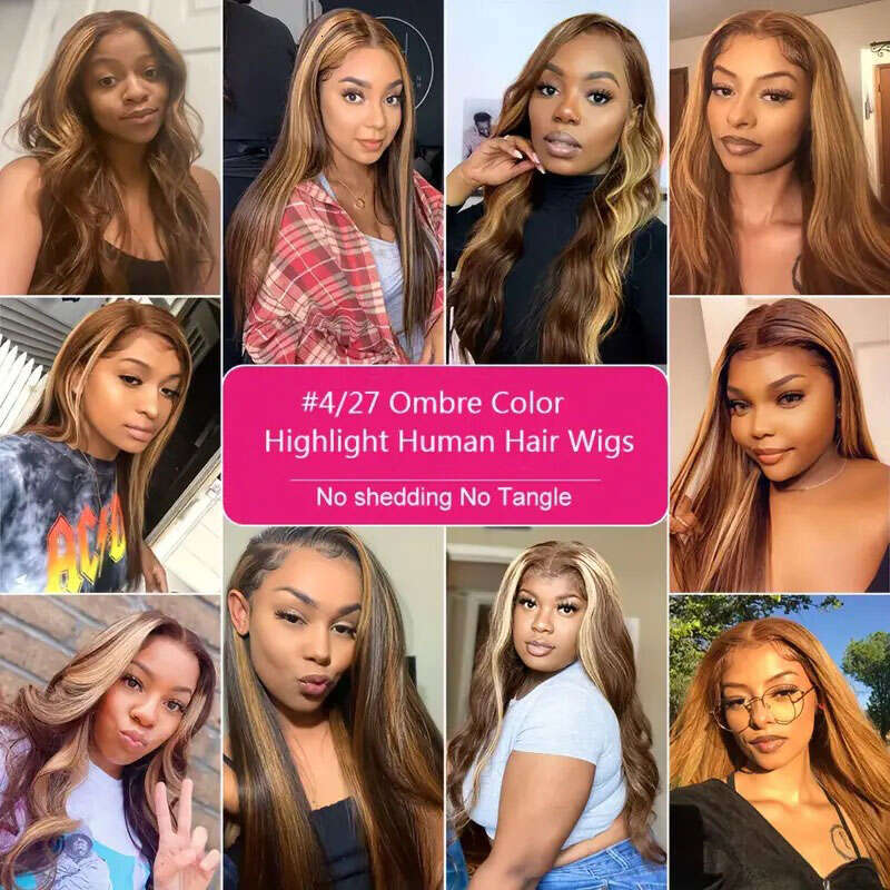 Honey Blonde Wig Straight Front Brazilian Highlight Human Hair Lace Frontal For Women