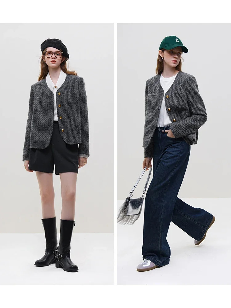 FSLE Office Womens French Style perfume Jacket Womens Autumn Winter Wool Tweed Womens Casual Coat 241023