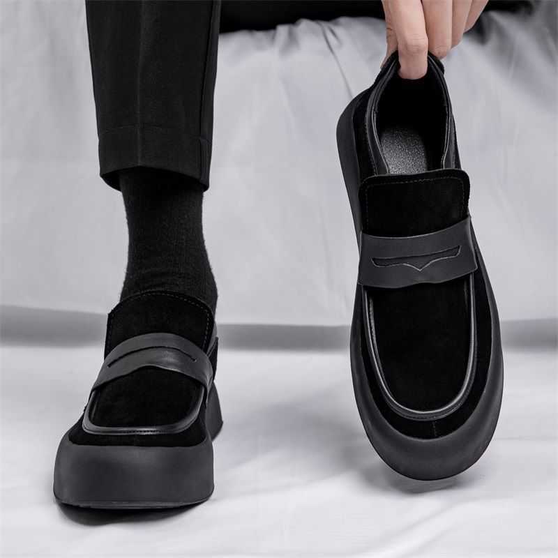 Men Dress Shoes Thick Soled Leather Shoes Mens Shoes Summer Breathable Shoes One Foot Kick Driving Soft Soled Black Formal Business Bean Shoes 241009