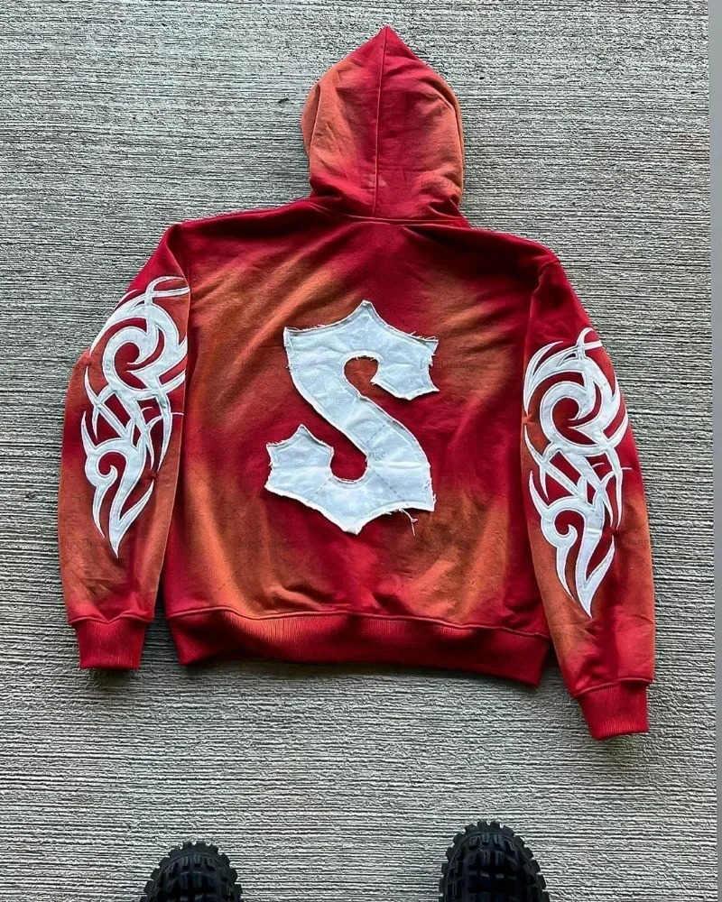 Autumn/Winter Y2K Retro Letter Embroidered Hoodie Mens Retro Harajuku Gothic Punk Casual Sweatshirt 241023