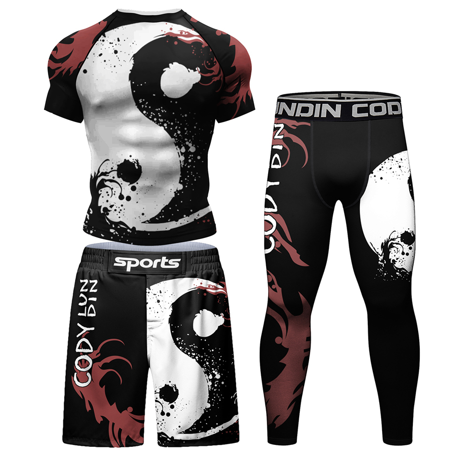 New Sports Rashguard Jiu jitsu MMA Compression T-Shirt+Pants Sets Blank Surf Polyester Sublimation Rash Guard Boxing Sportsuits