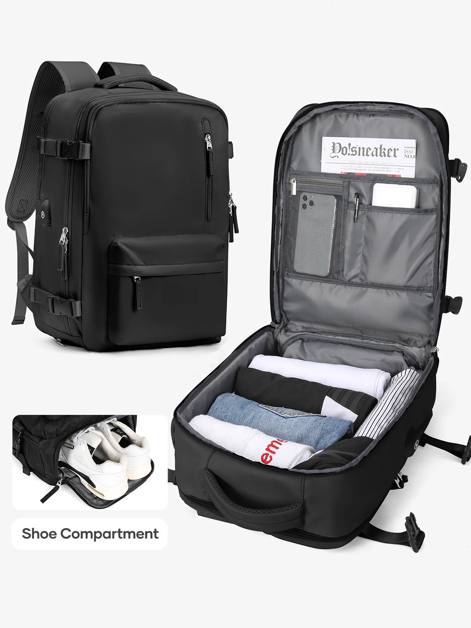 Mens travel backpack portable backpack with USB charging TSA 15.6-inch laptop business hiking leisure day bag 241023