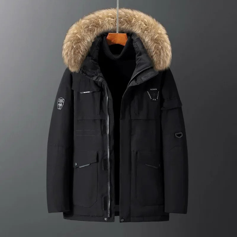 winter mens hooded fur collar duck down jacket high-quality mens casual warm jacket windproof and waterproof winter jacket 4X 241022