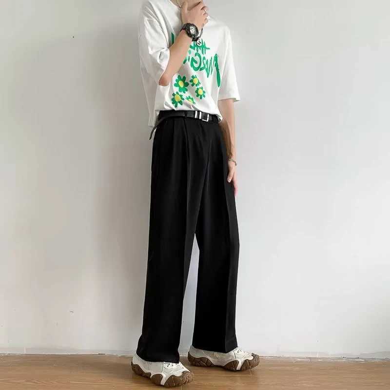 Brown Black Suit Pants Men Fashion Social Mens Dress Pants Korean Loose Straight Wide Leg Pants Mens Office Formal TrousersX241023