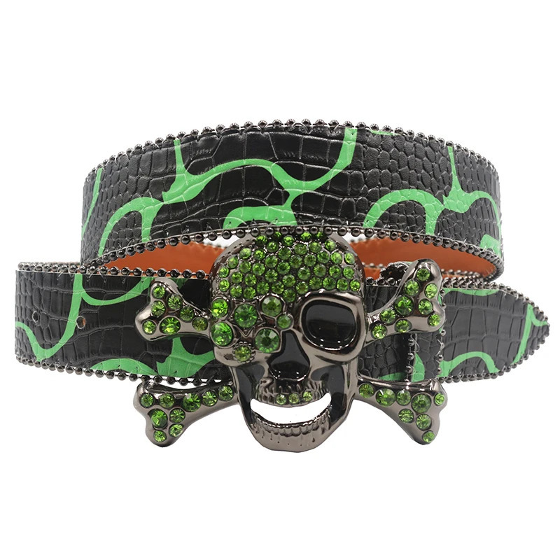 Sukll Rhinestone Sparkle Belt with Sparkling Diamond Belt Cowboy and Cowboy Belt Suitable for Mens Western Head Skull Buckle 241022