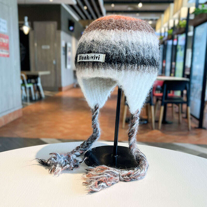Beanie Striped design knit hat for winter outdoor warm Rainbow Christmas gift to girls knitted hat bonnet Christmas gift for girls very good