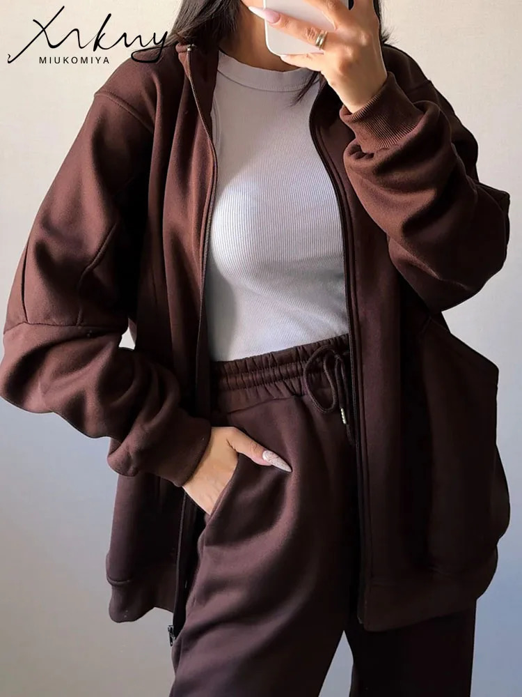 Autumn zipper track set womens two-piece sportswear womens pants set womens two-piece oversized sportswear set 241023