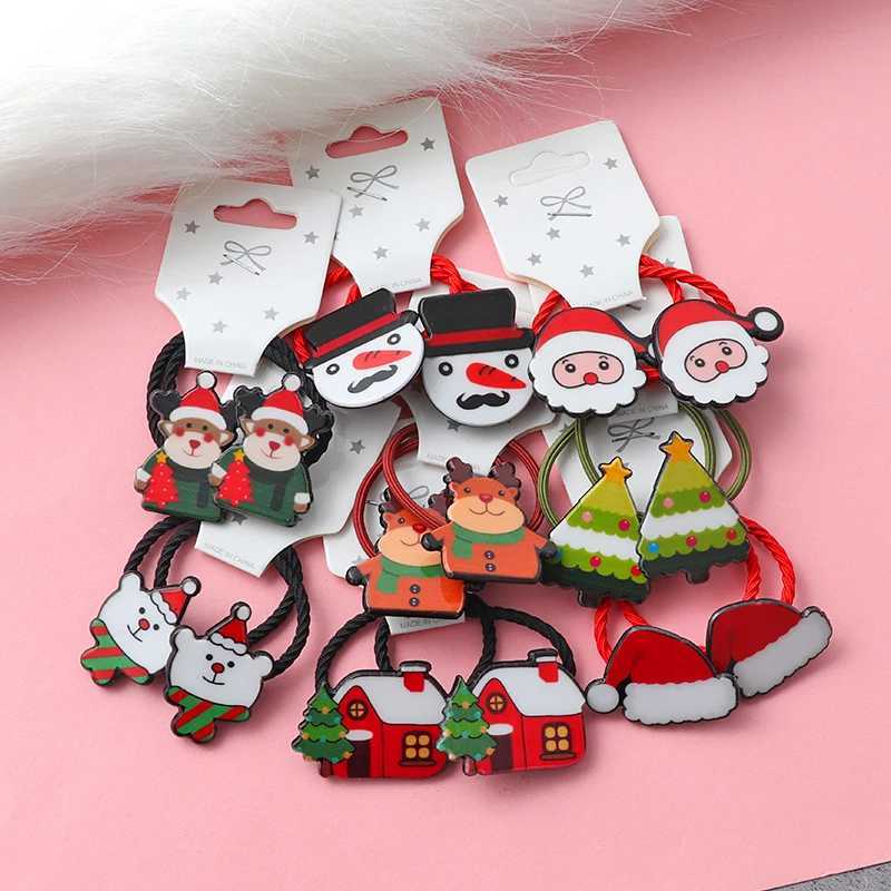 New 2Pcs Christmas Hair Bands Girls Elastic rubber band Hair Accessories Children Hairpins Cute Headwear Kids Scrunchies GiftX241022