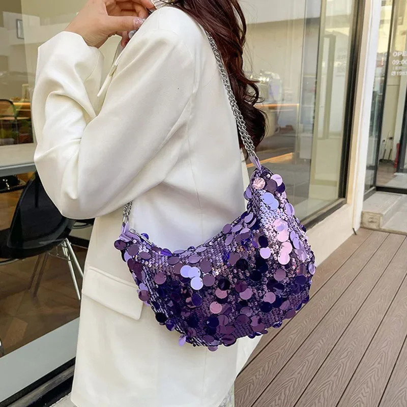 Evening clutch bag Korean chain sequin cross body bag dinner party wedding wallet handbag womens armpit shoulder cross body bag 241023
