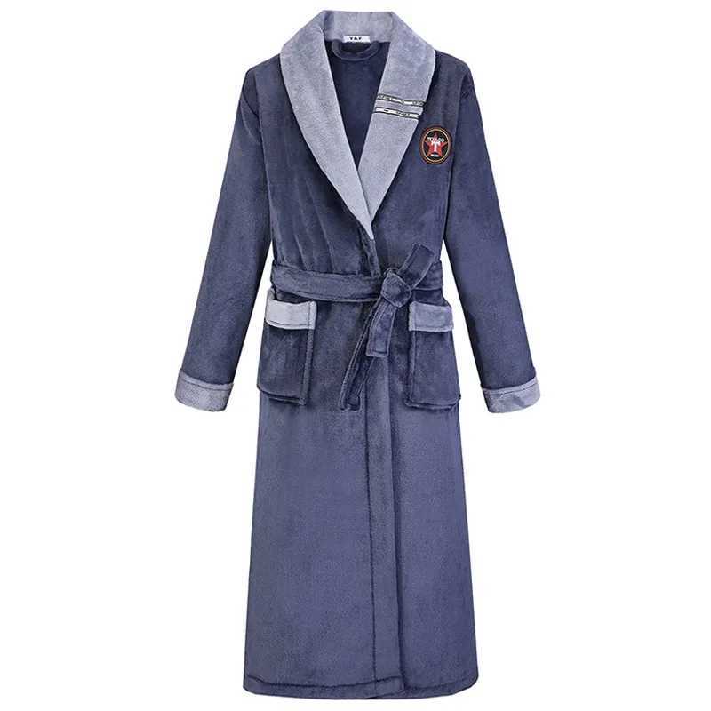 Winter new thick mens luminous Sp dress with flannel edging long kimono bathroom dress warm and casual coral Fce Spwear W241023