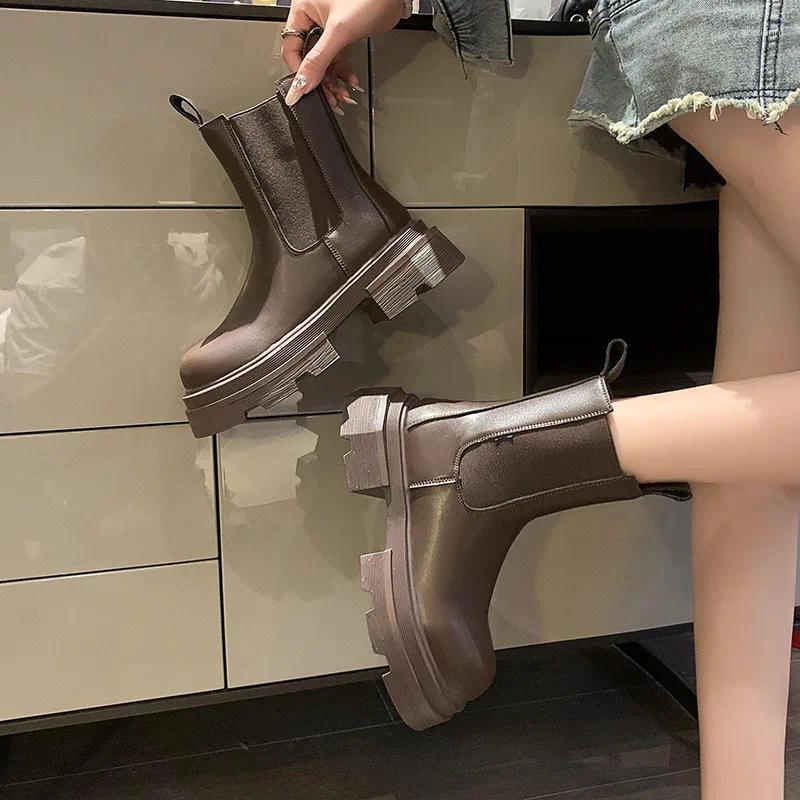 Boots 2024 Women's Autumn Single Boot Big Head Thick Bottom Middle Short