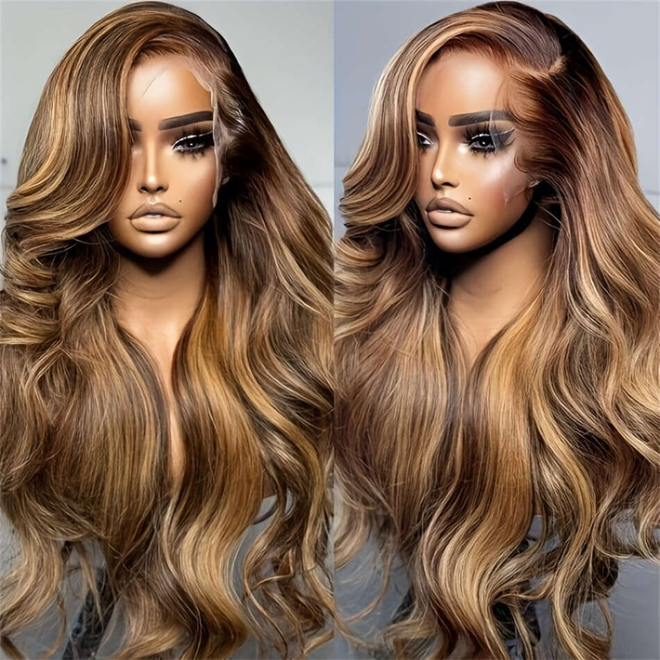 Highlight Human Ombre Brown Brazilian Hair Wigs For Women 32 Inch Honey Blonde Body Wave Lace Front Wig