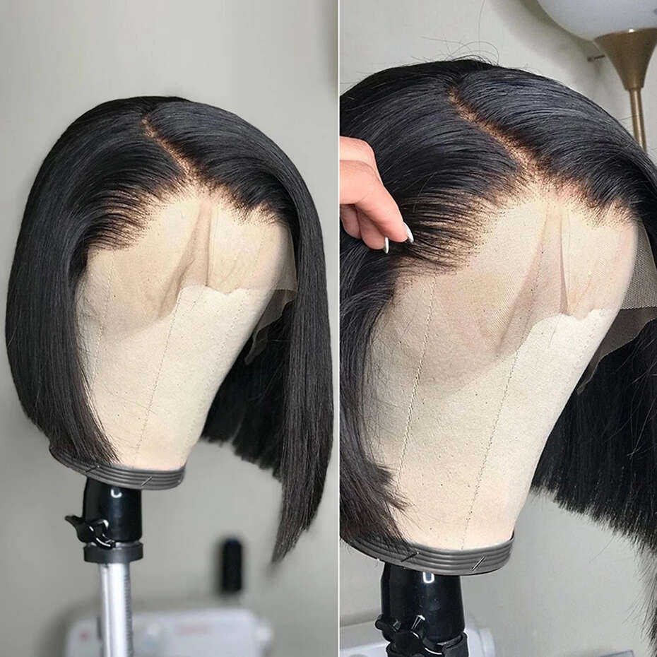 180% Density Short Lace Wig PrePlucked Bone Straight Human Hair Wigs For Women Double Drawn Remy Hair Wig 10-14Inch Bling Hair