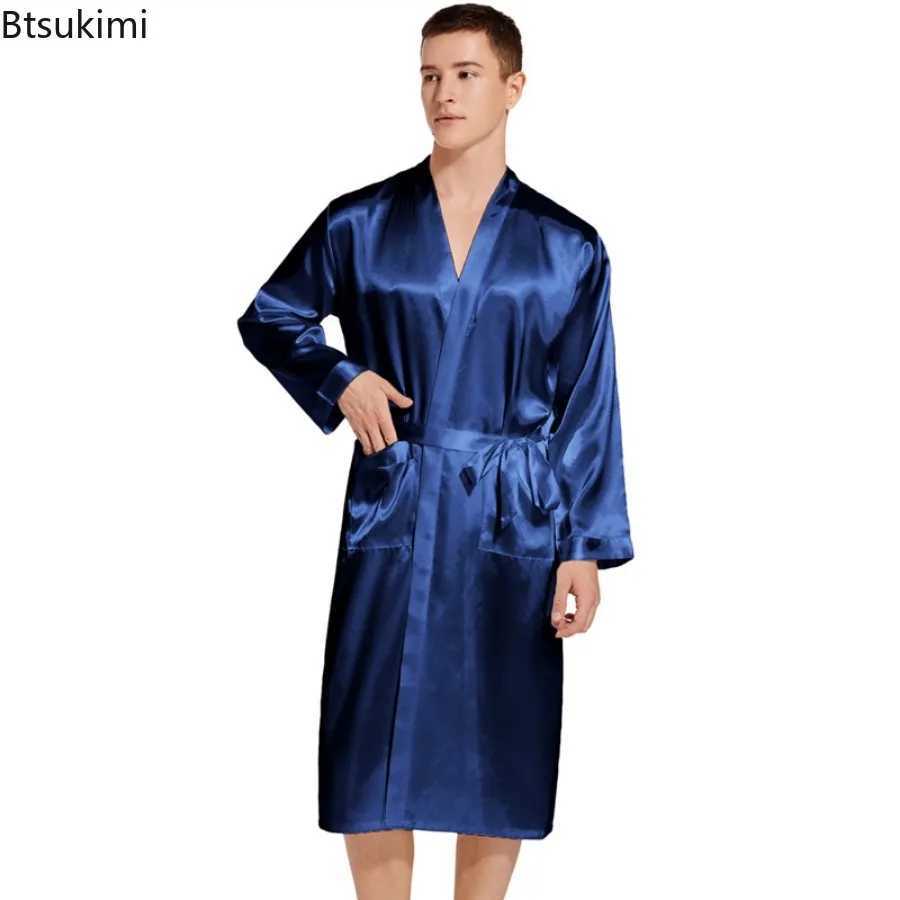 New 2024 Mens Long Dress Made of Artificial Silk Soft Home Bathroom Size Up Mens Pajamas Solid Loose Mens Satin Pajama Dress W241023