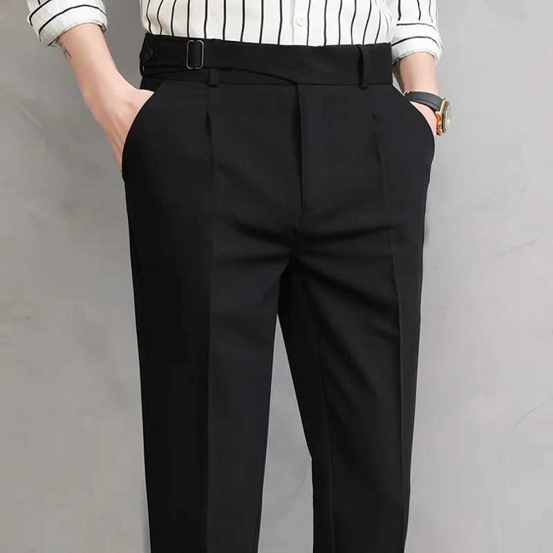 2023 Spring New British Fashion Slim Fit Suit Pants Mens Leisure High Quality Belt Design Business Wedding Social PantsX241023