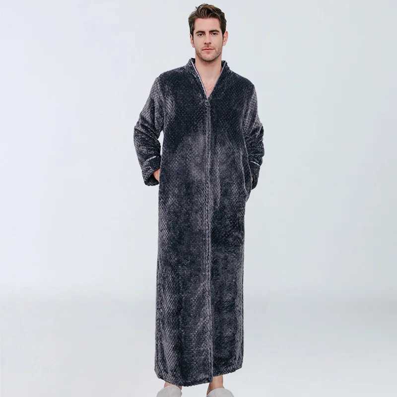 Autumn and Winter New Thick Zipper Night Light Flannel Couple Evening Dress with Length and Fat Mens Warm Pajamas W241023