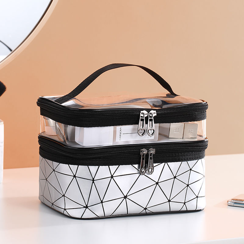 2025 Designer designer large 3 new capacity portable cosmetic double layered bag box with checkered pattern for womens storage makeup